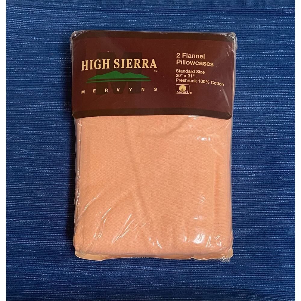 Vintage Mervyn's High Sierra 2 Flannel 100% Cotton Pillowcases NEW Peach Cream
